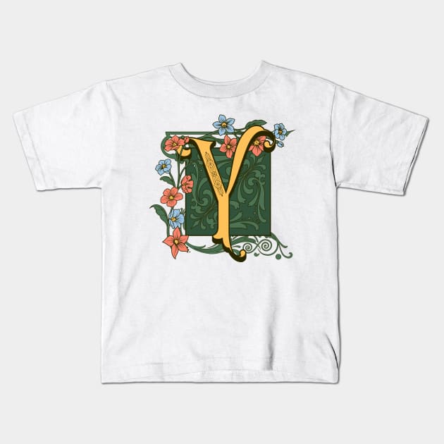 Art Nouveau Letter Y, Ornamental Letter Y, Art Deco Kids T-Shirt by Promen Art